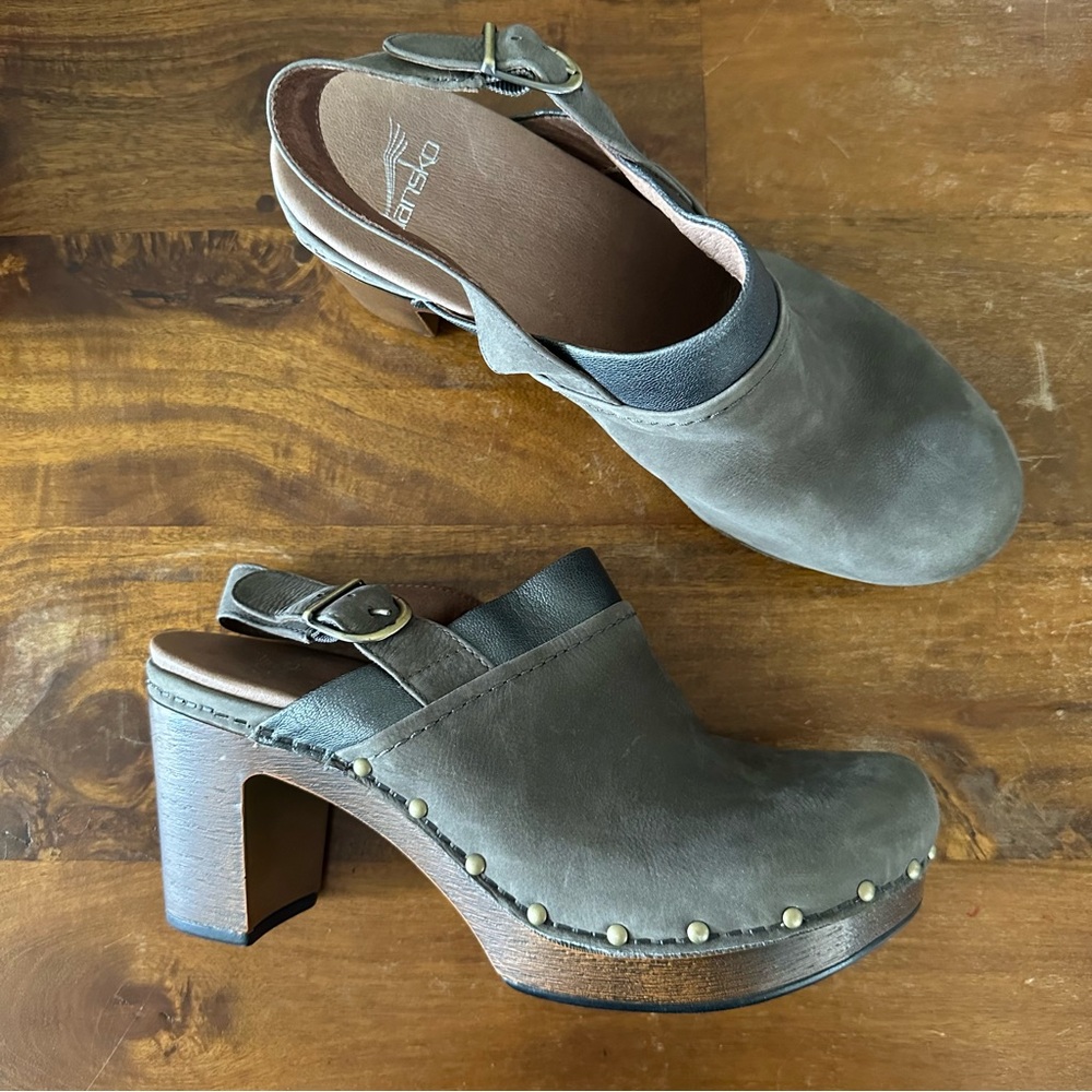Dansko delle Green Milled Nubuck Leather‎ Womens Backless Heels Size 41